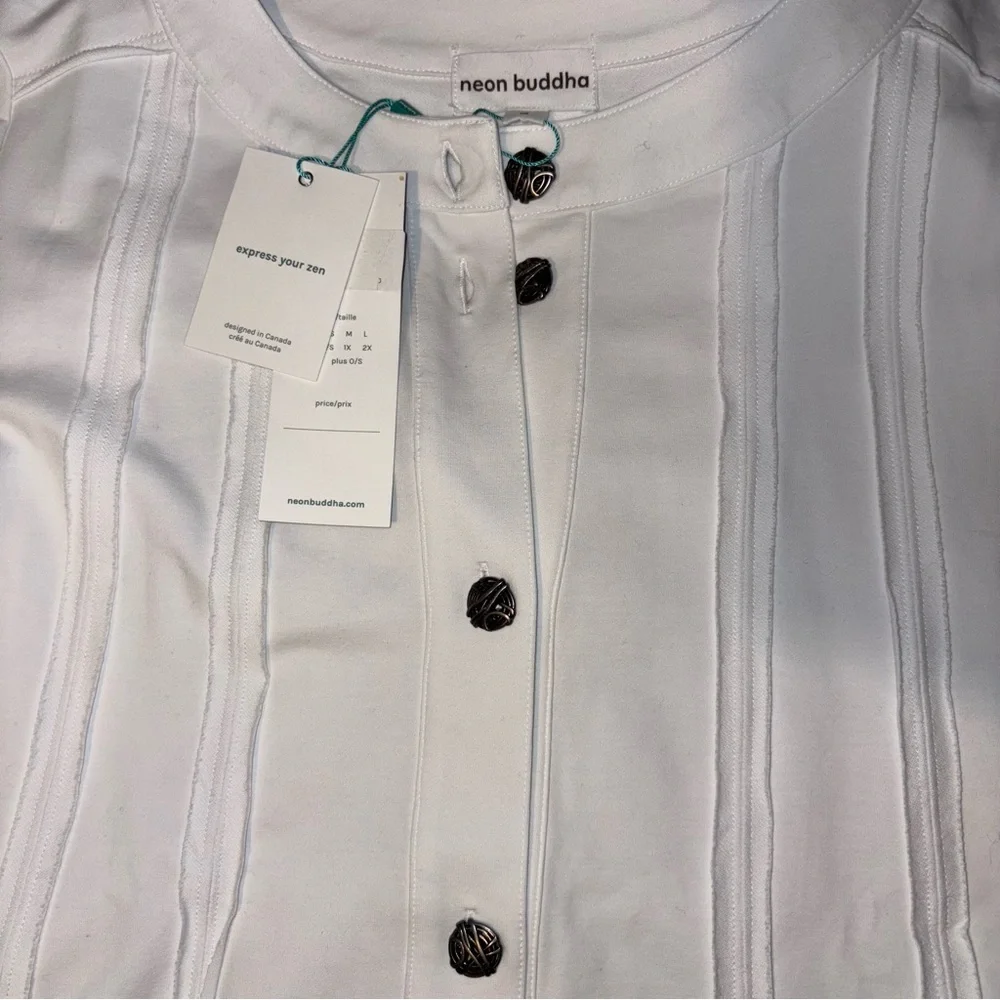 Neon Buddha White Jacket with Stretch, Relaxed Fit, Long Sleeves, NWT - Picture 5 of 7